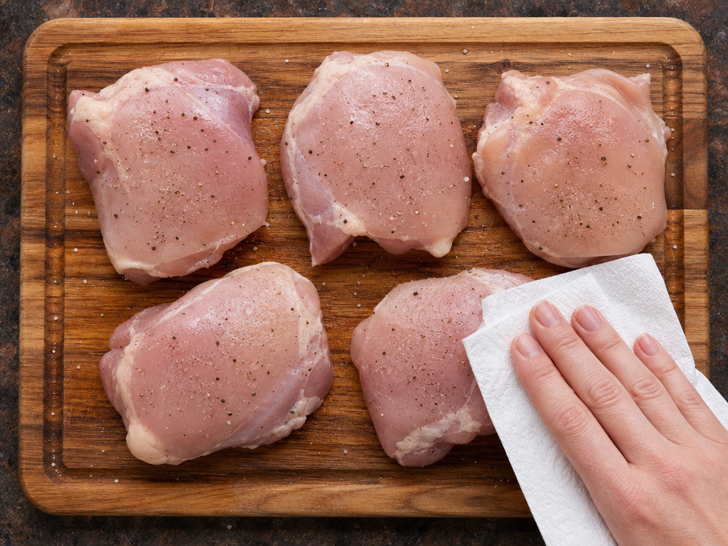Seasoning chicken thighs with salt and pepper