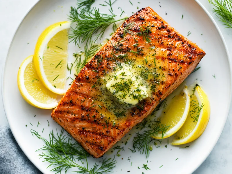 Salmón a la parrilla con limón y hierbas
