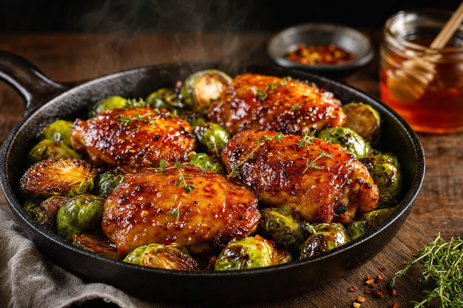 Hot Honey Chicken with Brussels Sprouts - recipe