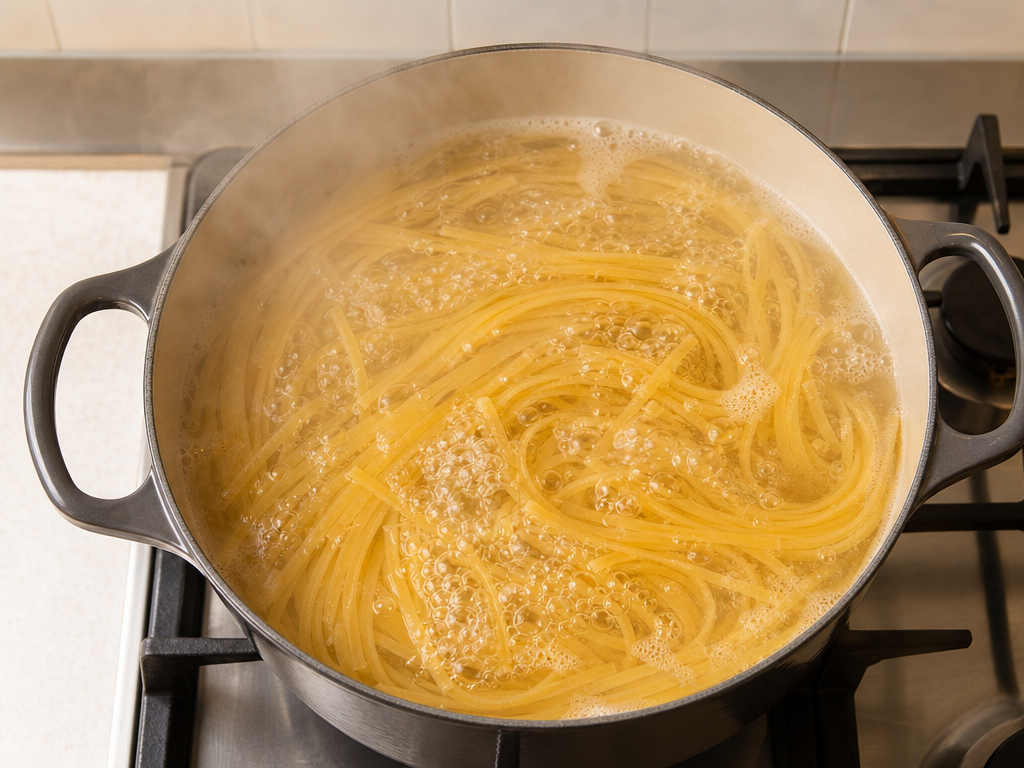 Boiling pot of salted water for pasta