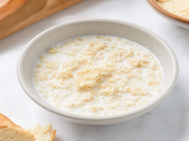 Panko breadcrumbs soaking in milk in a small bowl