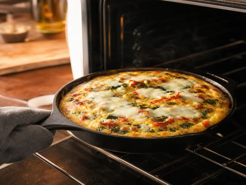 Frittata di verdure con formaggio sopra che va nel forno