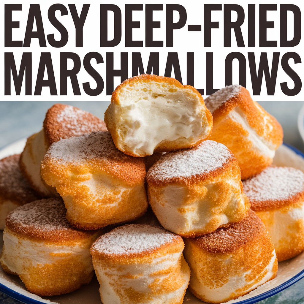 a poster advertising deep fried marshmallows on a plate
