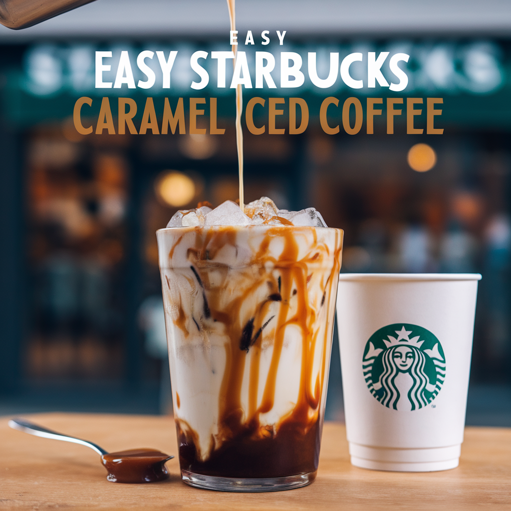 starbucks caramel frappuccino copycat is on the table with coffee beans