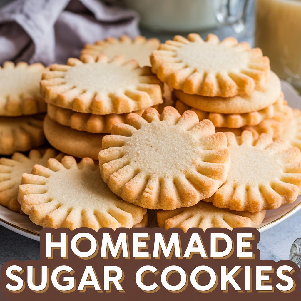 soft and chewy sugar cookies on a plate with text overlay that reads, best ever soft & chewy sugar cookies