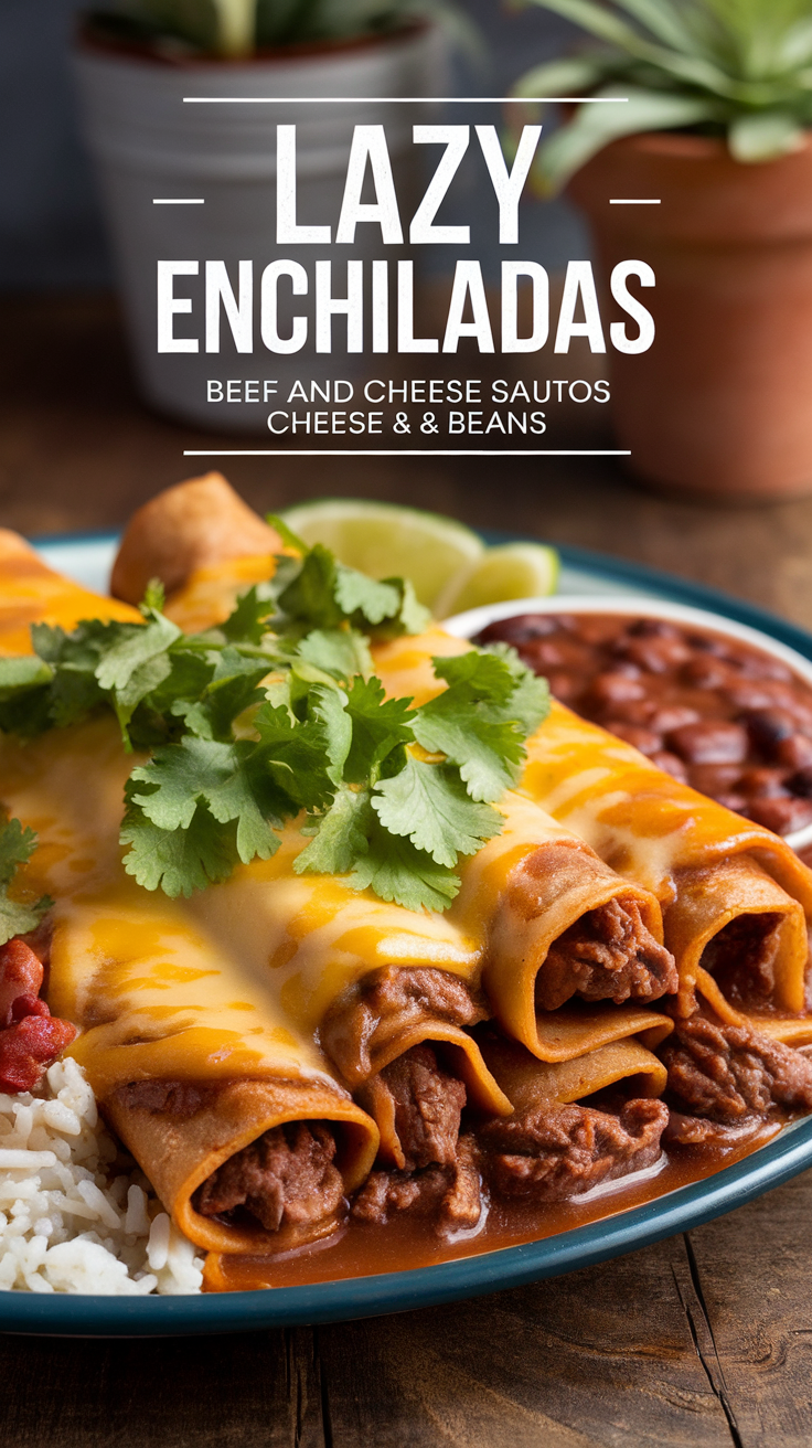 an enchilada casserole with ground beef and cheese is shown in two separate pans