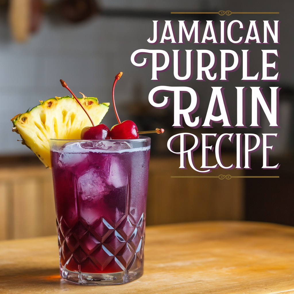 a purple drink with pineapple and cherries on the rim