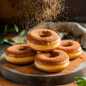 Golden homemade cinnamon sugar donuts arranged on a plate, coated in a fragrant blend of cinnamon and sugar.